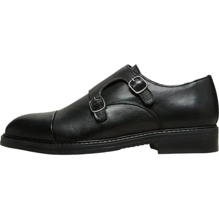 Selected Slmblake Leather Monk Shoe - Black