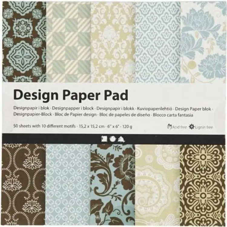 Creotime Paper Pad 6"x6" 120 g Ljusblå, Brun 50 ark