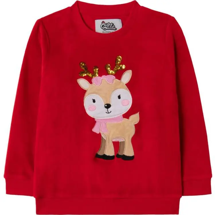 SillySanta Röd Ren Jultröja för Barn 2-4 år (98/104)