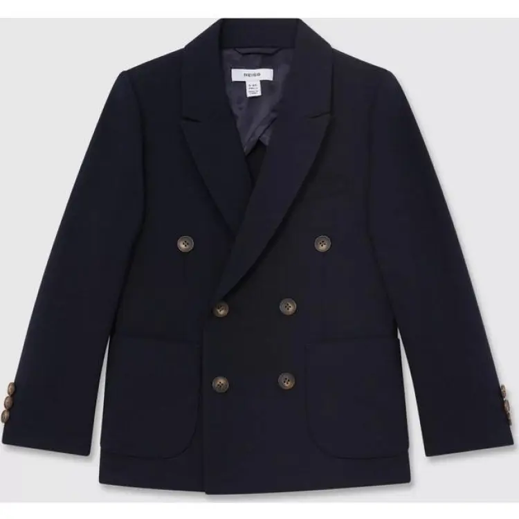 Reiss Belmont Double-Breasted Textured Blazer With Wool - Navy
