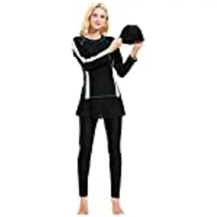 Blexx Kvinnors blygsamma baddräkt långärmad baddräkt simning damer muslim baddräkt arabisk islamisk full täckning muslimah baddräkt 3pcs set Color Black1, 3XL