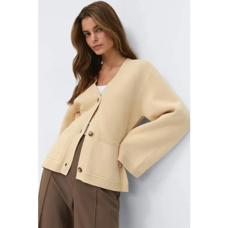 Gina Tricot Knitted Cotton Cardigan - Beige
