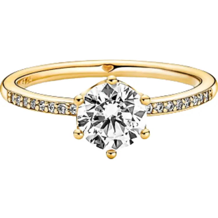Pandora Sparkling Crown Solitaire Ring - Gold/Transparent