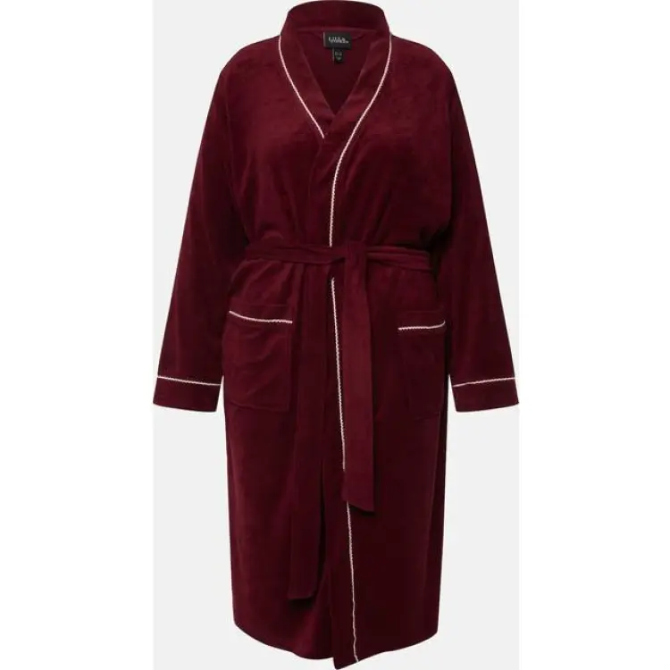 Ulla Popken Stora storlekar Badrock frotté med sjalkrage, Dam, brun, 42/44, Bomull/Polyester