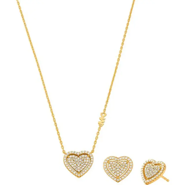 Michael Kors Jewelry Giftset MKC1756CZSET Dam 925 Sterling Silver Gold Plated Necklace & Earrings