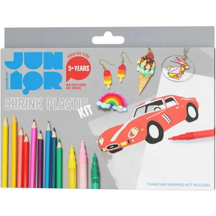 Panduro Hobby Shrink plastic kit – 10 ark med krympplast, 12 tuschpennor och 24 färgpennor!