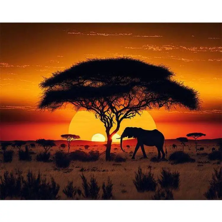 MegaCrea Diamond Painting Kit Savannlandskap Solnedgång