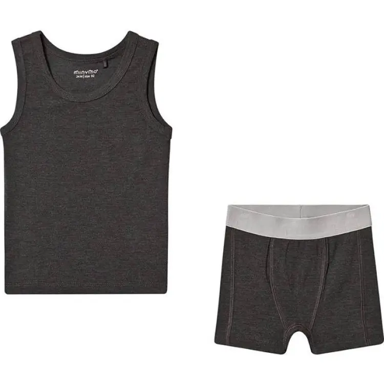 Minymo Bamboo Underklädesset - Dark Grey Melange (4721260125)