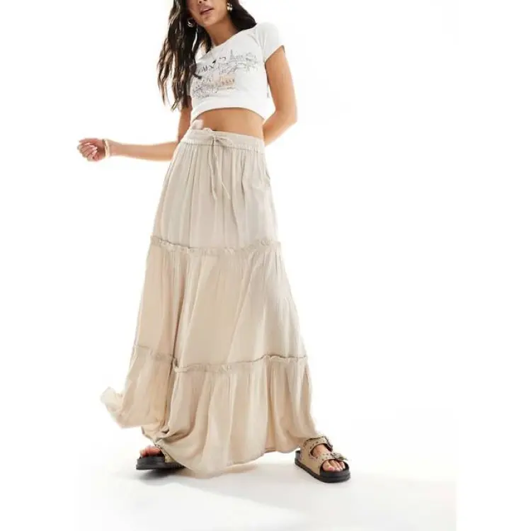 Vila Vimesa High Waist Long Skirt - Beige