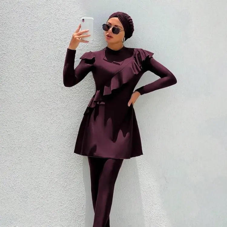 Shein Ruffle Trim Full Cover Burkini Swimsuit