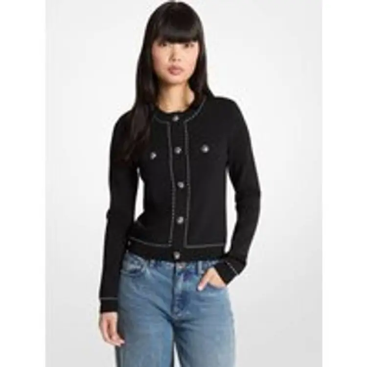 Michael Kors MK Studded Stretch Knit Cardigan - Black