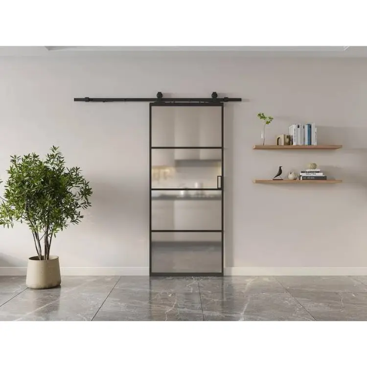 Vente-unique Skjutdörr Påbyggnadssystem Aluminium Frostat Härdat Glas H205 B73 cm Vikdörr (x)