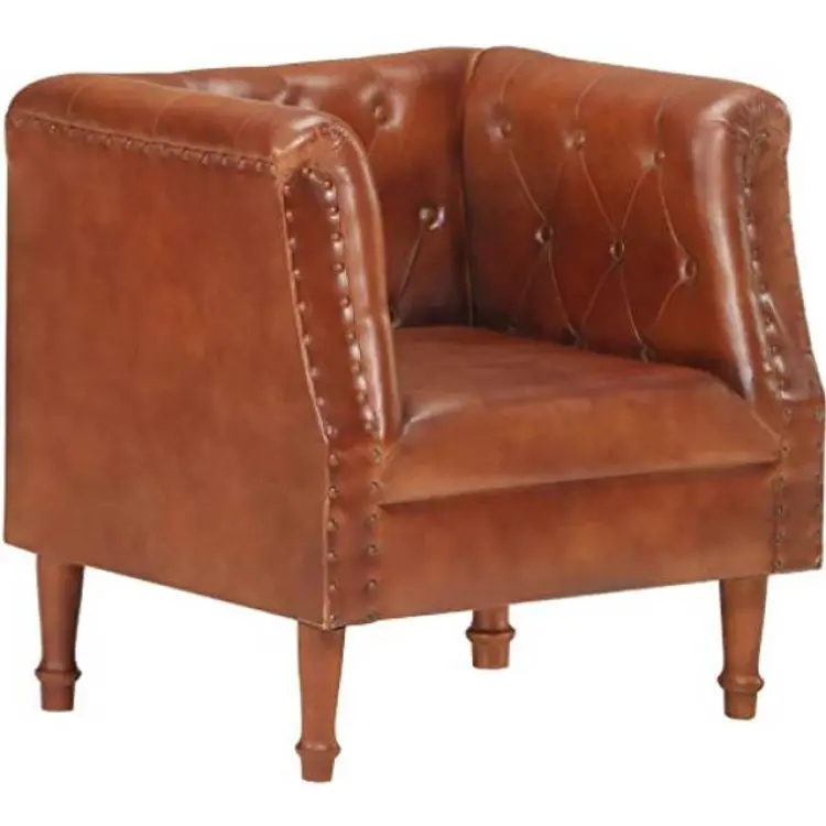 Goliraya Vintage Chesterfield Äkta Läder Fåtölj