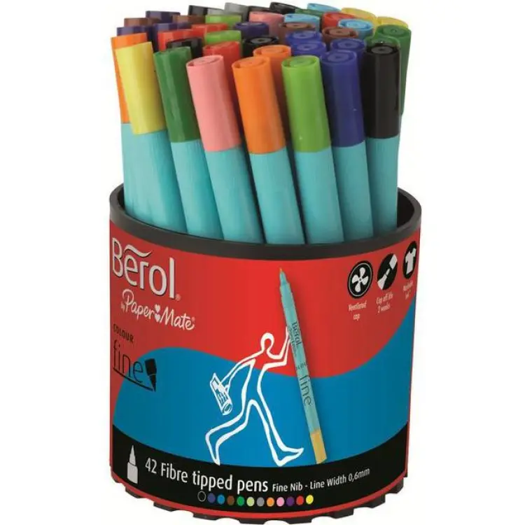 Berol Tipped Pen Colour Fine Fibre 0.6mm 42-pack