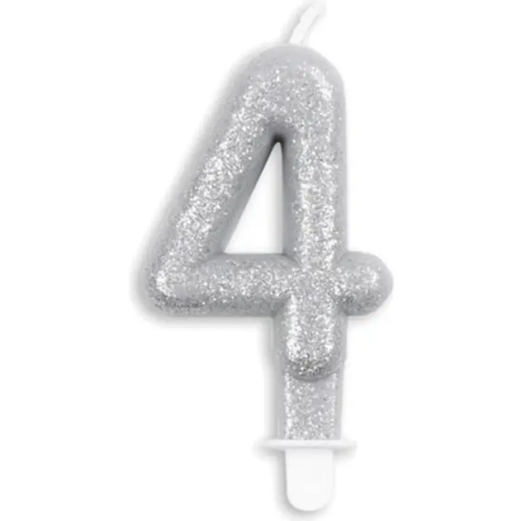 Globos Tårtljus Siffra Glitter Silver 4