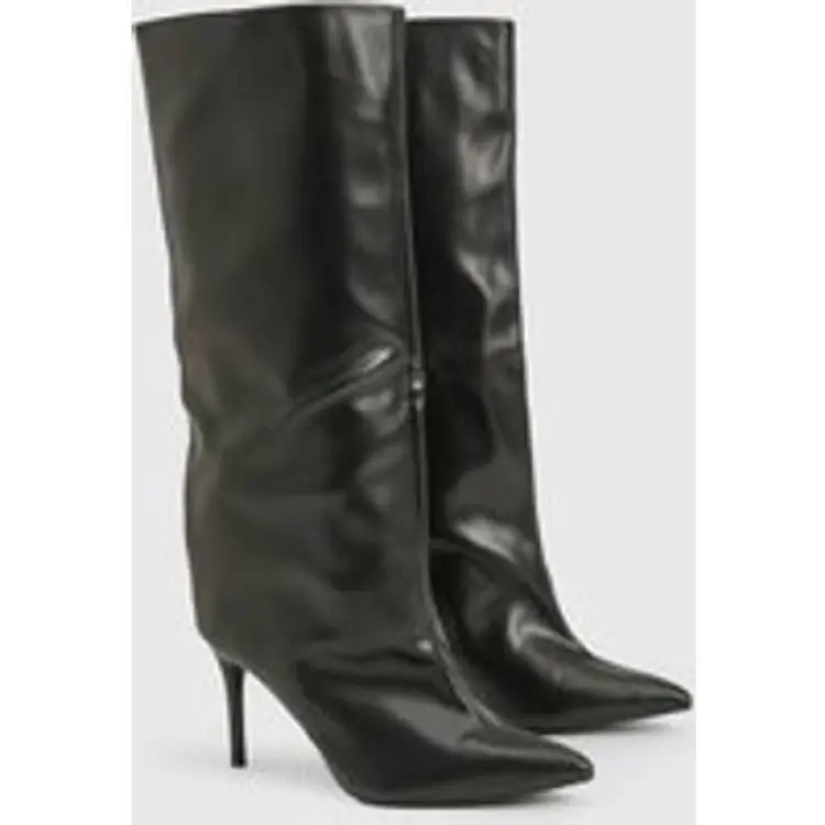 boohoo Dam Bred Passform Extremt Kolumn Stiletto Knähöga Stövlar - Black