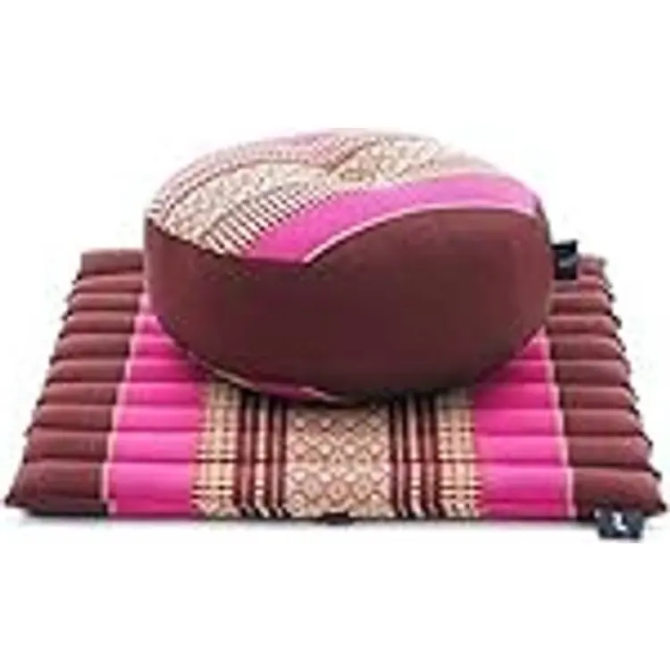 Leewadee Meditation Kuddset 1 liten Zafu Yogakudde och 1 liten Roll-Up Zabuton-matta fylld med miljövänlig kapok, Rödbrun