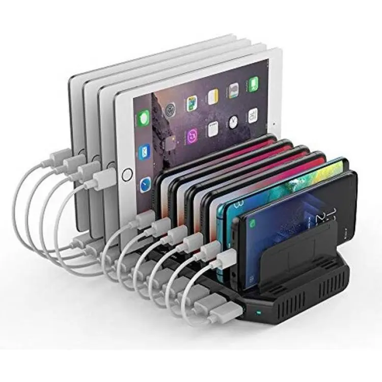Alxum 60W USB-laddningsstation för flera enheter 10 portar Laddningsstation för mobiltelefon, surfplatta, svart