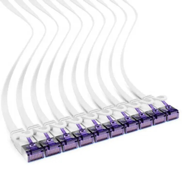 DeleyCON 10x 0.5m Platt CAT7 Nätverkskabel CAT 7 10 Gbit/s Gigabit LAN RJ45 Ethernet Kort Patchkabel Vit