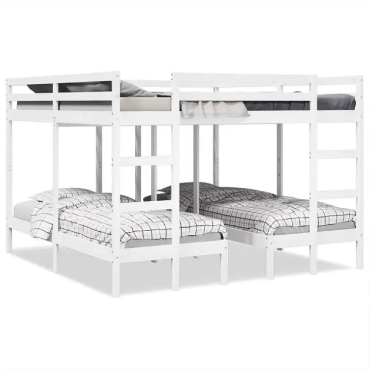 vidaXL Våningssäng 3 Platser Vit 200x200 cm Massiv Furu Våningssäng