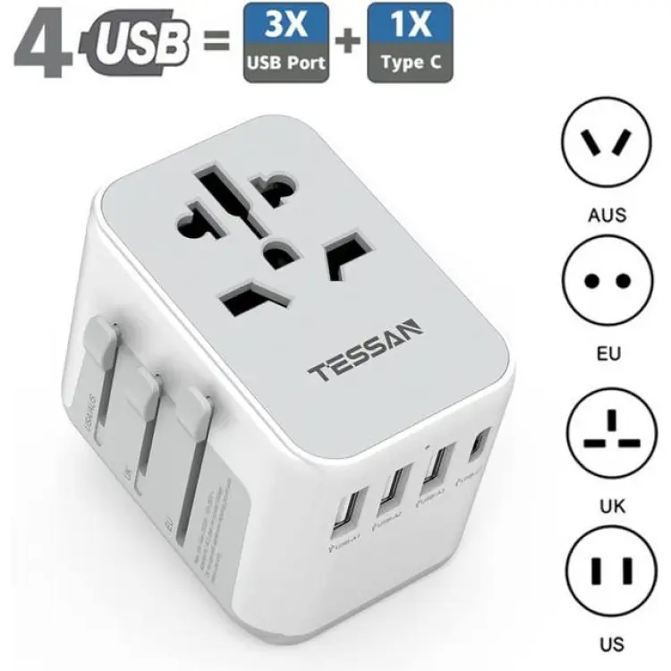Tessan Universal Travel Plug Adapter 4 USB-A USB-C
