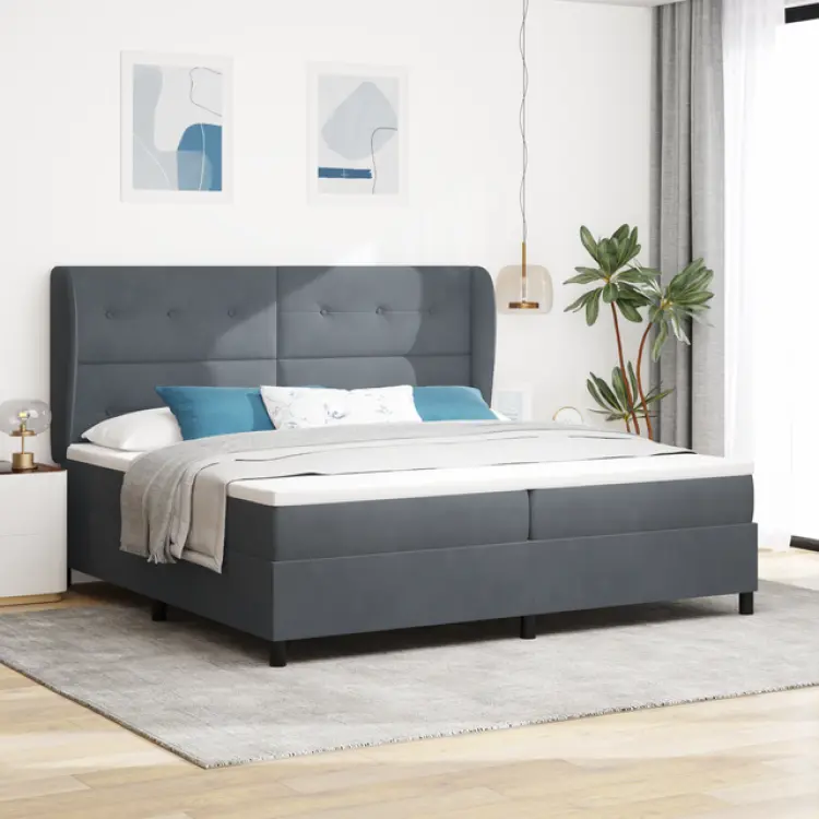 vidaXL Resårmadrass Med Säng Och Mörkgrå 200x200 cm Sammet Kontinentalsäng