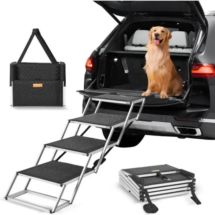 VEVOR Hundtrappa Bilar 4-Stegs Hopfällbar Aluminium