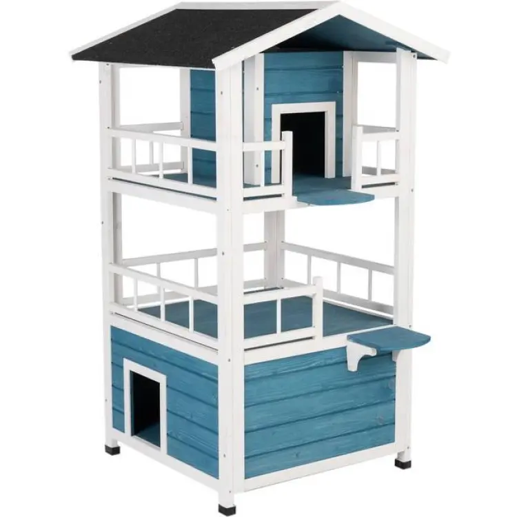 Zooplus Penthouse katthus L 72 x B 72 x H 124 cm blått vitt