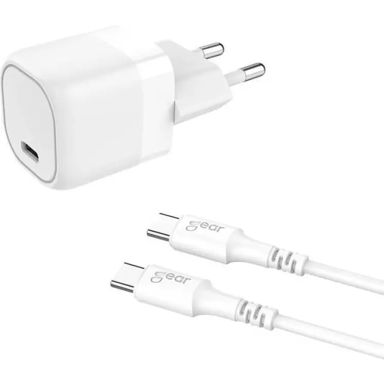 Gear Laddare 220V 1xUSB-C PD/PPS 25W, Kabel USB-C-USB-C 1m