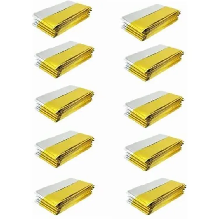 TENQUAN Emergency Blanket Foil Gold Waterproof 10-pack