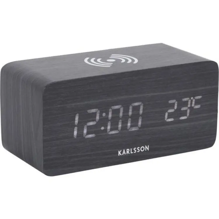 Karlsson Väckarklocka Block w. Phone Charger Svart Trä