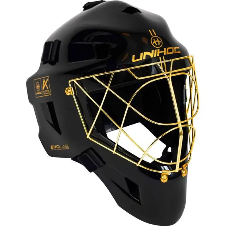 Unihoc Målvaktshjälm Alpha Prime Evolab Black/Gold