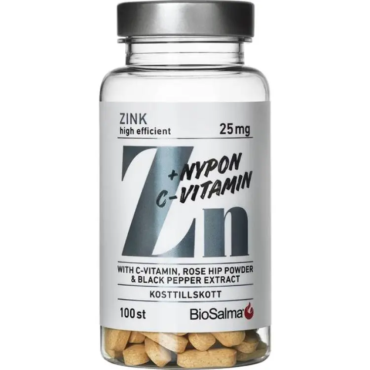 BioSalma Organiskt Zink 25 mg + C-vitamin 100 tabletter