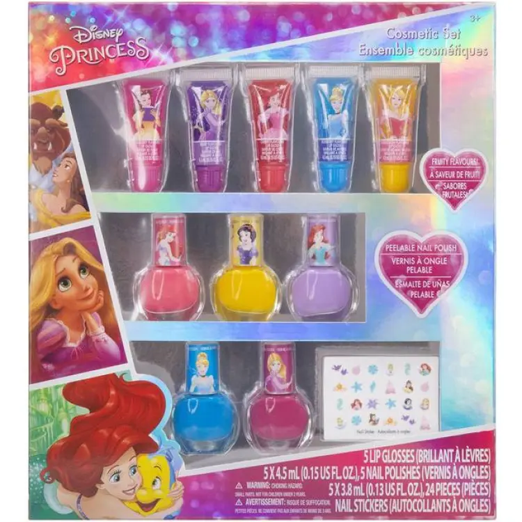 Townley Girl Disney Princess sminkset med läppglans och nagellack, 11 delar