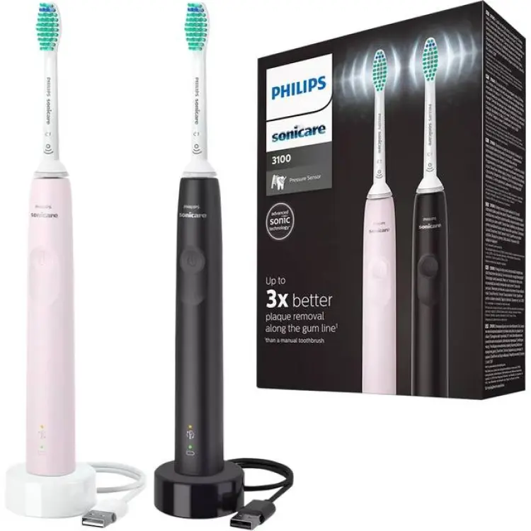 Philips Sonicare 3100 Series 2x Sonisk Eltandborste Svart Rosa