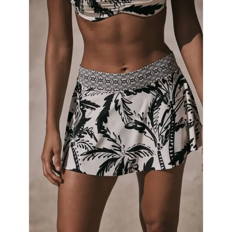 NEXT Palm Swim Skirt Bikini Bottoms - Black/Cream