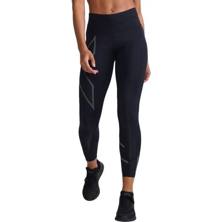 2XU Light Speed Mid-Rise Compression Tights - Black/Black Reflective