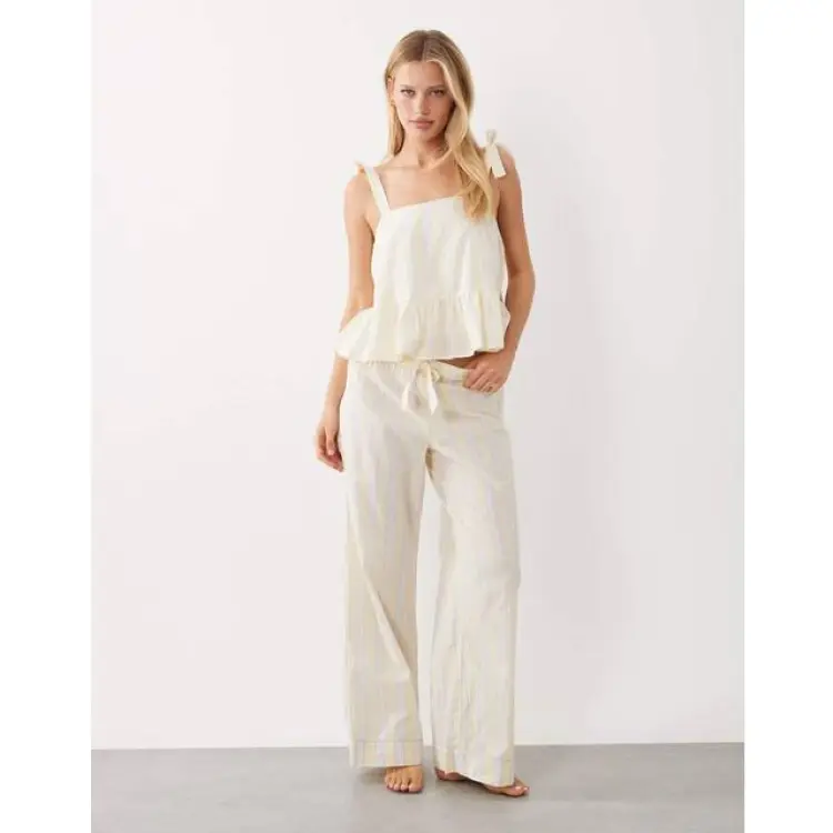 Gina Tricot Ljusgula Randiga Pyjamasbyxor Poplin