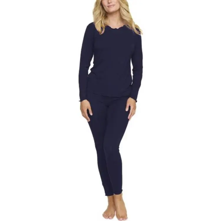Damella Bamboo Plain Long Pyjamas Set - Navy