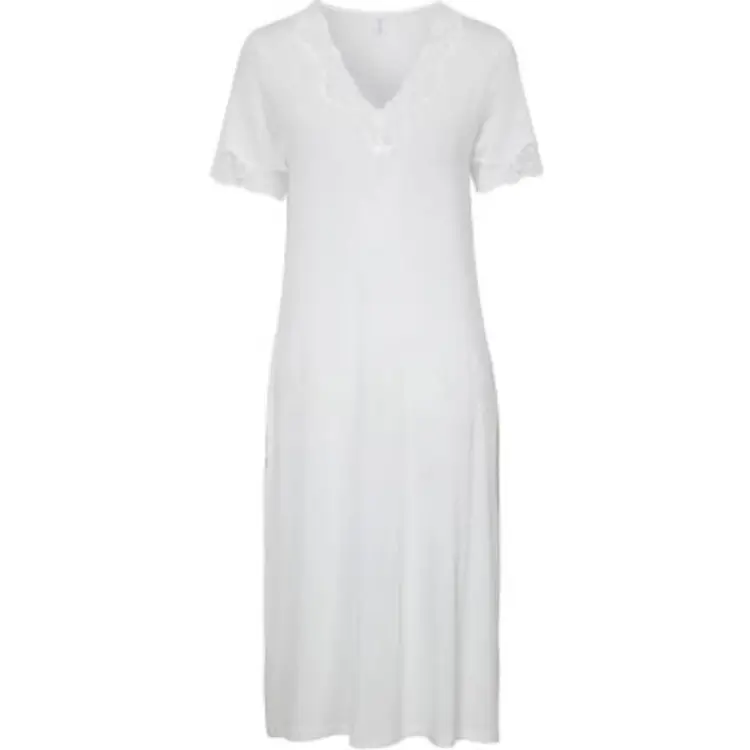 Damella Sophia Nattlinne Bambu Lace Short Sleeve Nightdress - Vit