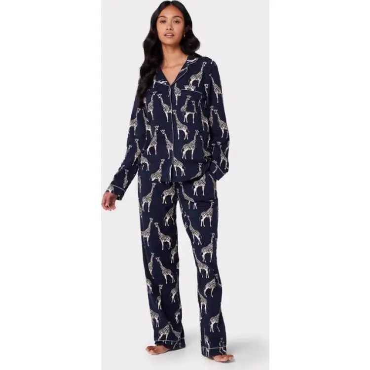 Chelsea Peers Celestial Blue Giraffe Button Up Long Pyjama Set