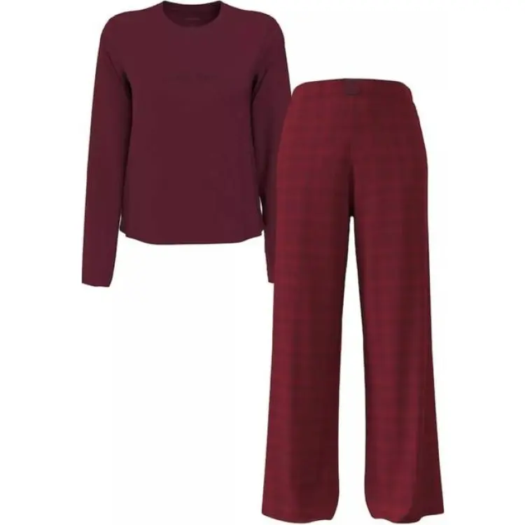 Calvin Klein Ls Tee Flannel Pant Set - Burgundy