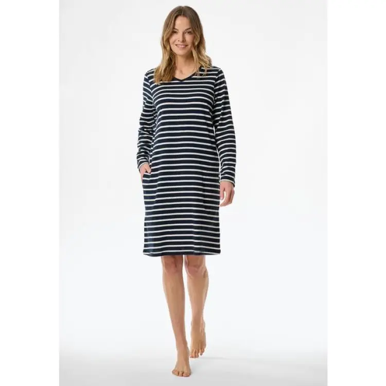 Schiesser Women Longsleeve Nightdress - Blue/White