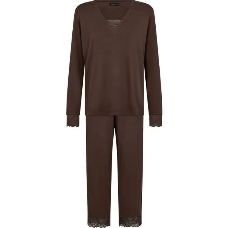 Decoy Bambuviskos Pyjamas Set Med Spets - Brun