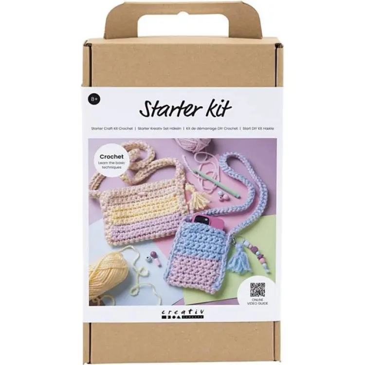 Creativ Company Start DIY Kit Virkning, Väskor, mixade färger, 1 förp