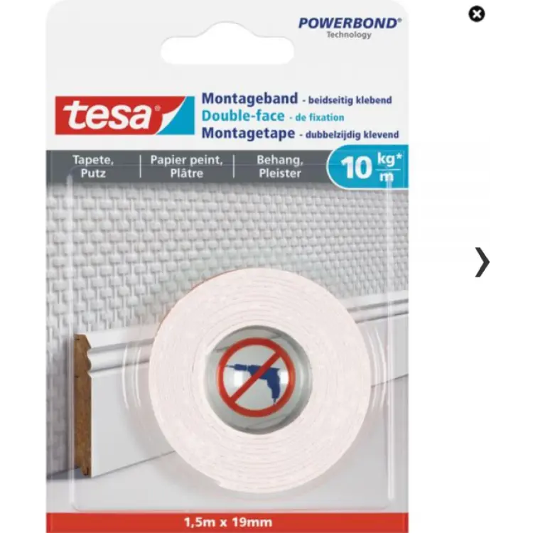 tesa Powerbond för tapet och puts 1,5 m x 19 mm