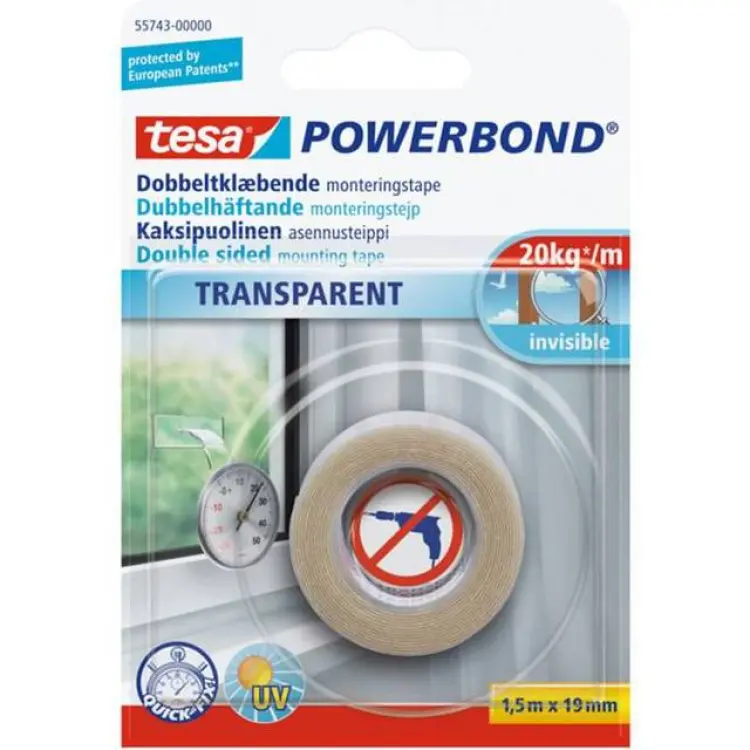 tesa Powerbond Transparent 1,5 m x 19 mm