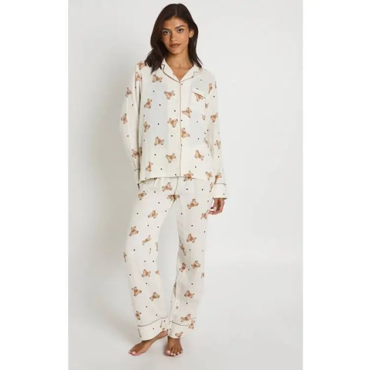 boohoo Muslinpyjamas Långärmad Dam Crème