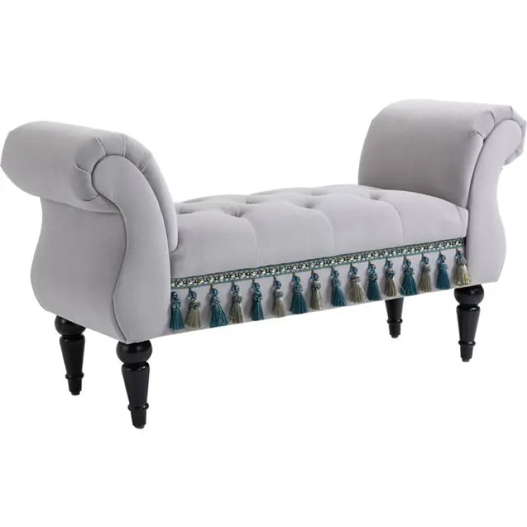 Homcom Stoppad Sängbänk Vintage Design 117 x 40 x 58 cm Ljusgrå Sammet Sittbänk