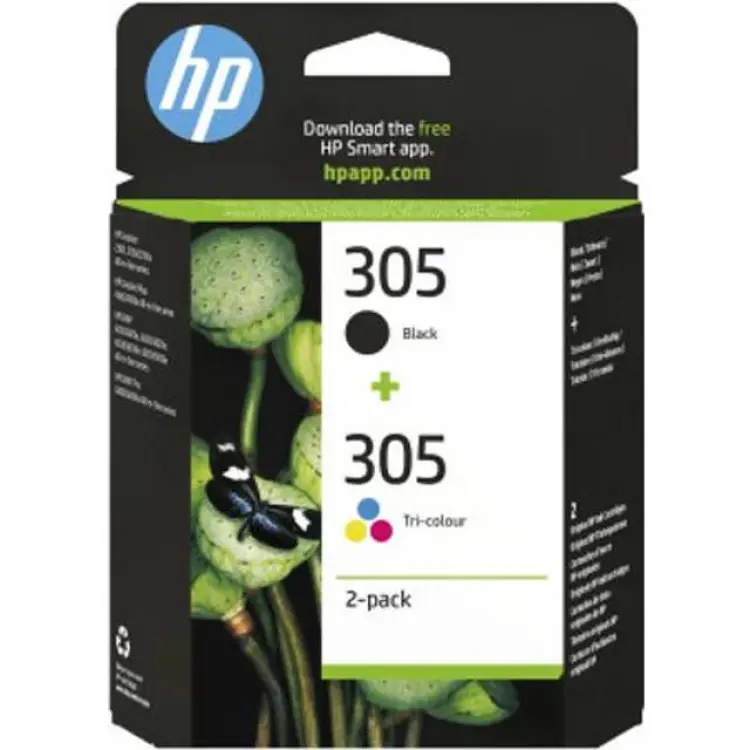 HP 305 2-pack svart och trefärgad (6ZD17AE)